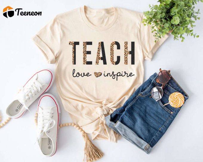 Teach Love Inspire Shirt: Leopard Teacher Sweatshirt For Back To School - Elementary School Teacher Shirt With Teaching Is A Work Of Heart 1