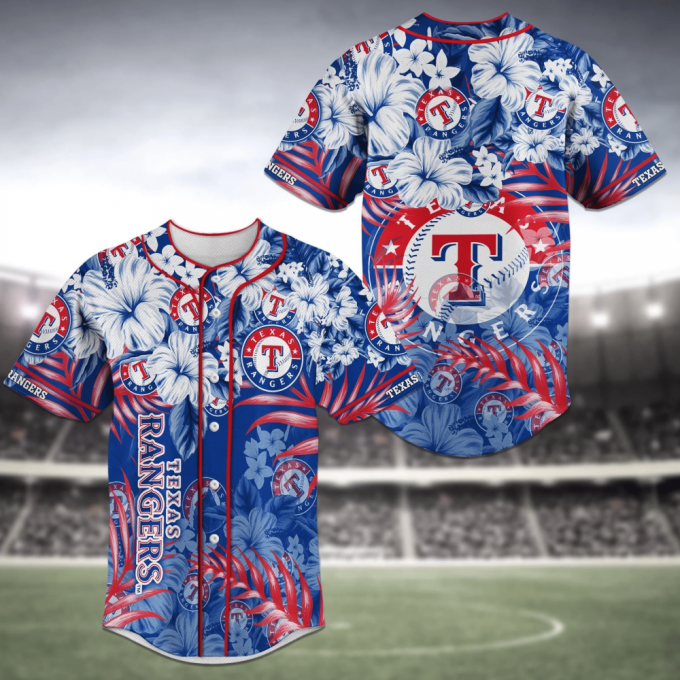 Texas Rangers Mlb Baseball Jersey Shirt With Flower Pattern 2