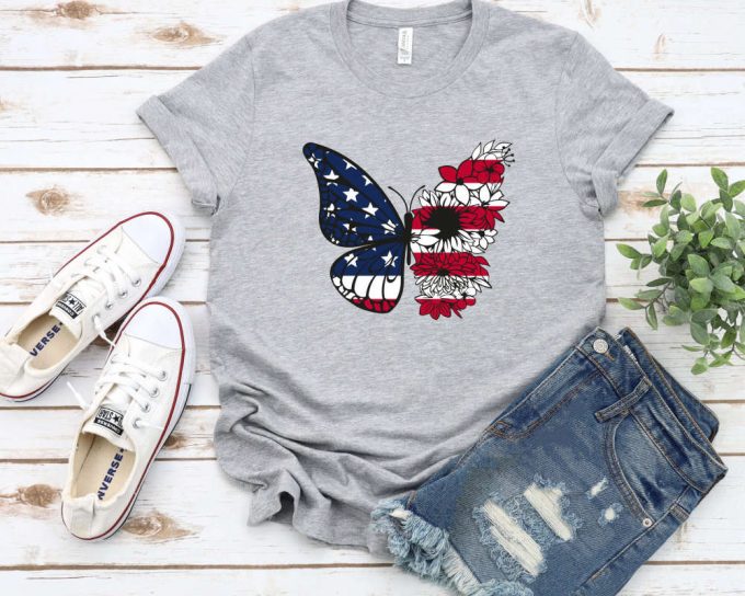 Usa Butterfly Shirt, Gift For 4Th Of July Shirt, Patriotic Butterfly Shirt, Patriotic Butterfly Shirt, Independence Day Shirt, Floral Tee