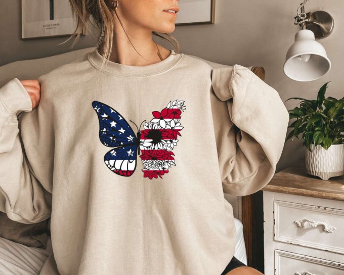 Usa Butterfly Sweatshirt, Gift For 4Th Of July Sweater, Patriotic Butterfly Sweater, Patriotic Butterfly Sweater, Independence Day Sweater 3
