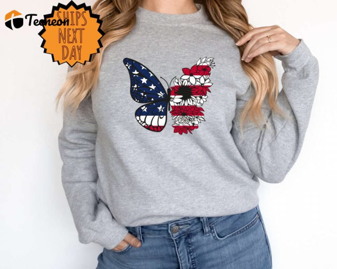 Usa Butterfly Sweatshirt, Gift For 4Th Of July Sweater, Patriotic Butterfly Sweater, Patriotic Butterfly Sweater, Independence Day Sweater 1