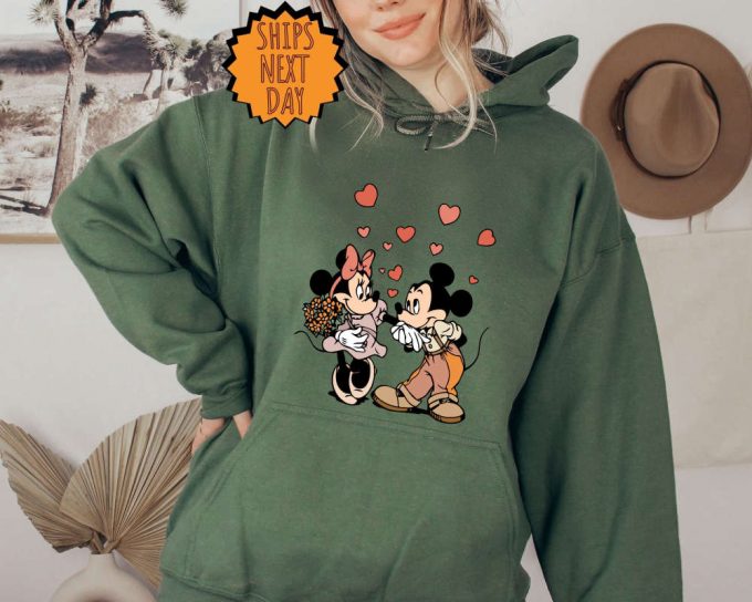 Valentines Day Disney Mickey And Minnie Love Kiss Sweatshirt, Disney Valentines Day Hoodie, Disneyland Hearts Shirt, Mickey Minnie Heart Tee 2