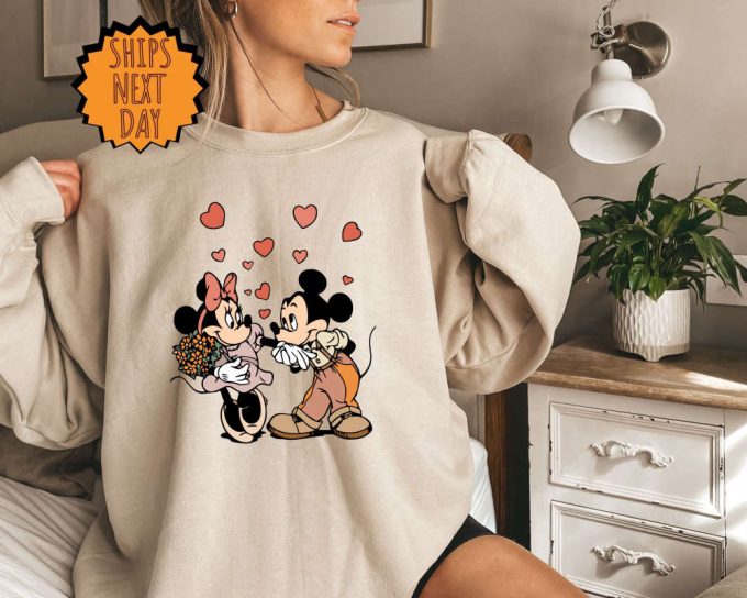 Valentines Day Disney Mickey And Minnie Love Kiss Sweatshirt, Disney Valentines Day Hoodie, Disneyland Hearts Shirt, Mickey Minnie Heart Tee 3