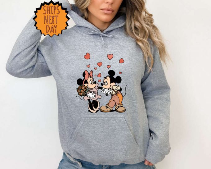 Valentines Day Disney Mickey And Minnie Love Kiss Sweatshirt, Disney Valentines Day Hoodie, Disneyland Hearts Shirt, Mickey Minnie Heart Tee 4