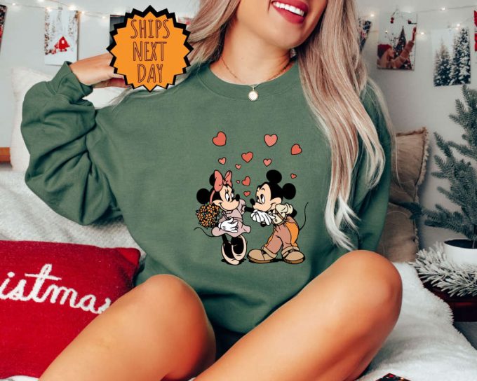 Valentines Day Disney Mickey And Minnie Love Kiss Sweatshirt, Disney Valentines Day Hoodie, Disneyland Hearts Shirt, Mickey Minnie Heart Tee 5