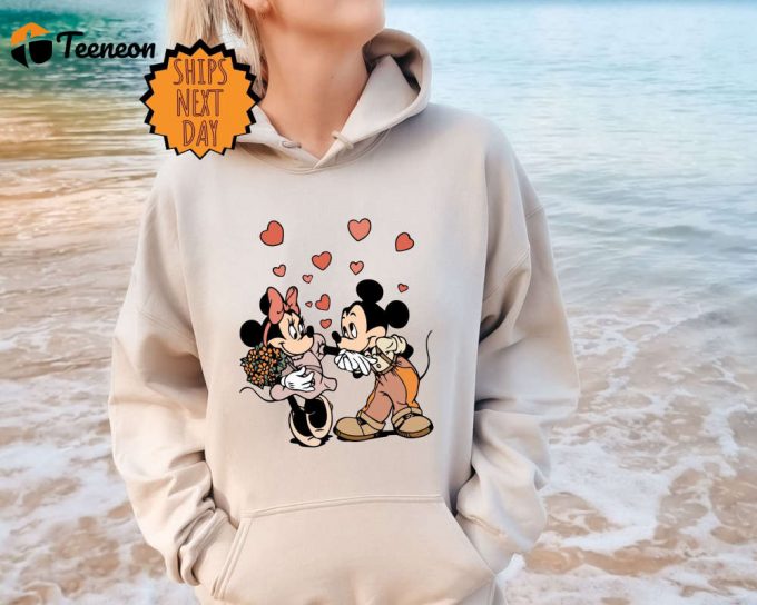 Valentines Day Disney Mickey And Minnie Love Kiss Sweatshirt, Disney Valentines Day Hoodie, Disneyland Hearts Shirt, Mickey Minnie Heart Tee 1