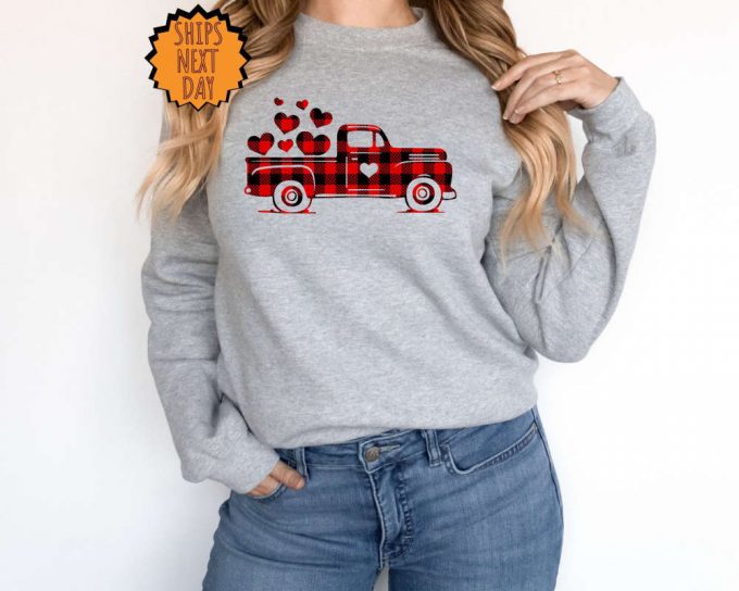 Valentines Plaid Patterned Truck Sweatshirt, Valentines Day Hoodie, Heart Gift Shirt ,Cute Valentine Shirt ,Cute Valentines Gift Sweatshirt 2
