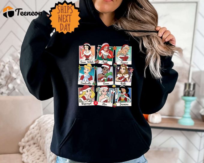 Vintage Disney Princess Christmas Sweatshirt, Princess Christmas Gift Hoodie, Disney Princess Gift, Xmas Princess Squad Tee, Xmas Family Tee 1