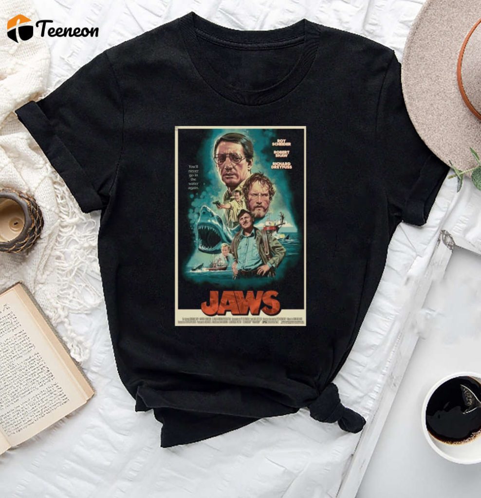 Jaws Movie Poster Vintage T-Shirt Hoodie Full Size Men Women Unisex Cool Movie Merchandise 2