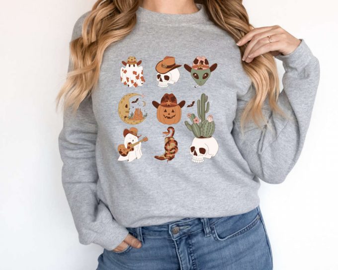 Western Halloween Sweatshirt, Halloween Sweater, Halloween Doodles Sweater, Western Sweater, Country Halloween Sweater, Fall Sweater 3