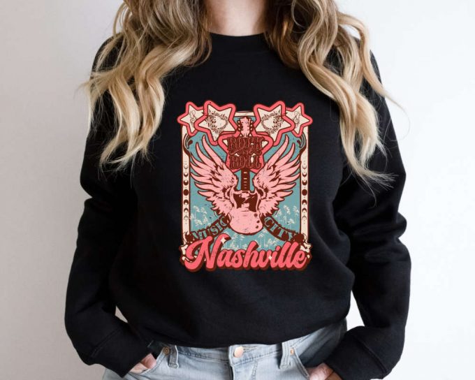 Western Nashville Music City Sweatshirt, Rock And Roll Sweatshirt, Nashville Sweater, Vintage Sweater, Guitar Sweater, Music Gift Sweatshirt 2