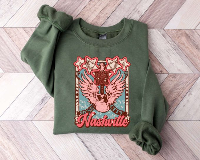 Western Nashville Music City Sweatshirt, Rock And Roll Sweatshirt, Nashville Sweater, Vintage Sweater, Guitar Sweater, Music Gift Sweatshirt 3