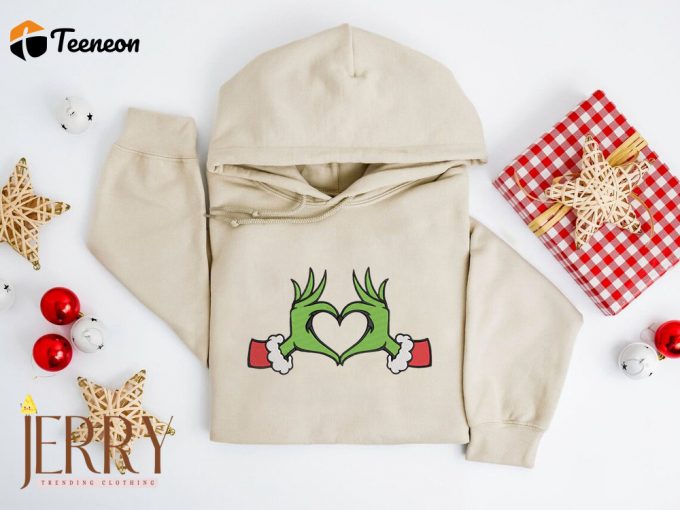 Whoville Heart Grinch Hands Embroidered Sweatshirt 1