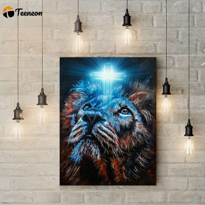 Blue Light Cross Lion Of Judah Poster For Home Decor Gift For Home Decor Gift 1