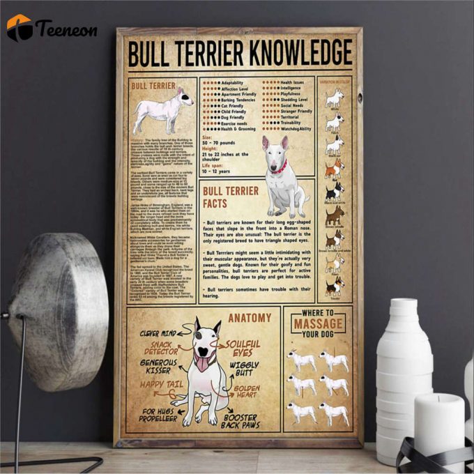 Bull Terrier Knowledge Dog Lover Poster For Home Decor Gift For Home Decor Gift 1