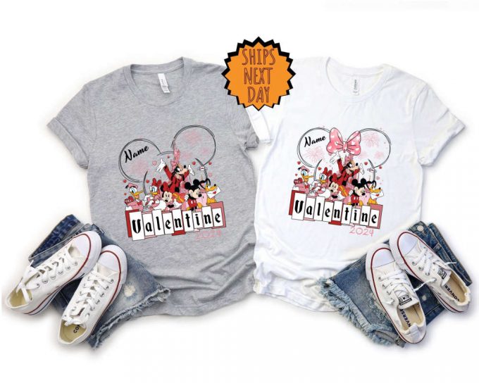 Custom Disneyland Castle Mickey And Friends Valentine Shirt, Disney Custom Couple Valentine Shirt, Disneyland Valentine Couple Gift Shirt 2