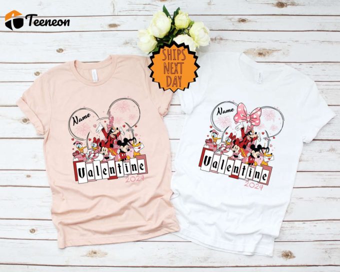 Custom Disneyland Castle Mickey And Friends Valentine Shirt, Disney Custom Couple Valentine Shirt, Disneyland Valentine Couple Gift Shirt 1