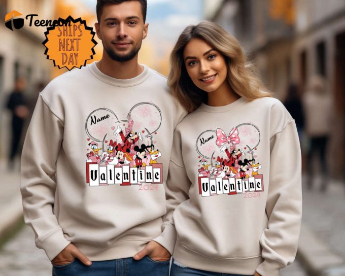 Custom Disneyland Castle Mickey And Friends Valentine Sweatshirt, Disney Custom Couple Valentine Hoodie, Disneyland Valentine Couple Shirt 1