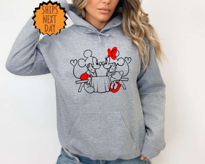 Disney Mickey And Minnie Valentines Day Sweatshirt, Cute Love Table Hoodie, Mickey Minnie Heart Shirt, Disney Valentine Love Gift Sweatshirt