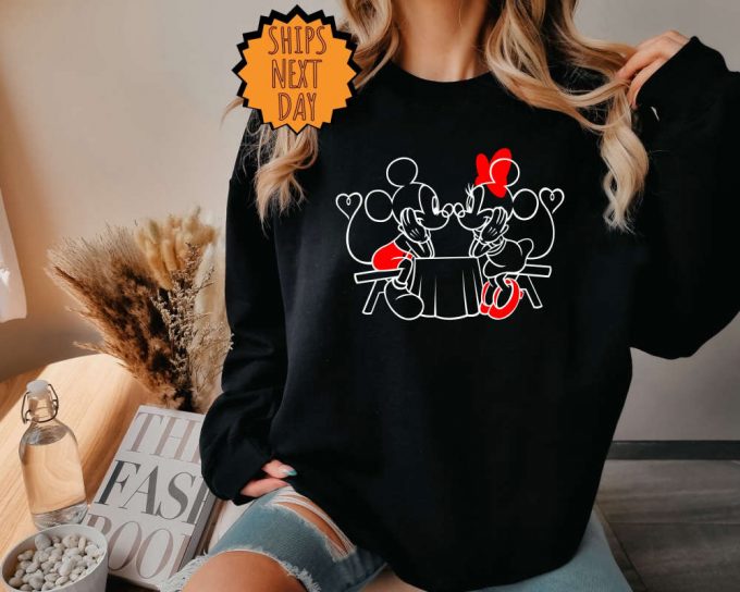 Disney Mickey And Minnie Valentines Day Sweatshirt, Cute Love Table Hoodie, Mickey Minnie Heart Shirt, Disney Valentine Love Gift Sweatshirt