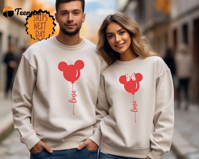 Disney Minnie And Mickey Love Balloons Sweatshirt, Valentine Minnie Minnie Love Hoodie, Couple Matching Hoodie, Disney Valentine Trip Shirt 1