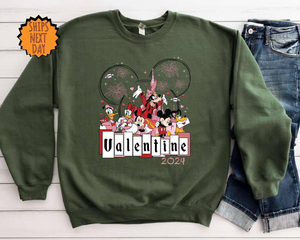 Disneyland Castle Mickey And Friends Valentine Sweatshirt, Disneyland Couple Valentine Hoodie, Disneyland Couple Shirt ,Valentine Gift Shirt 35