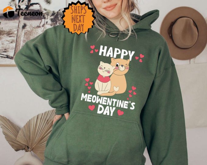 Happy Meowentine'S Day Cat Sweatshirt, Cat Lover Valentine Sweatshirt, Valentines Day Hoodie, Funny Valentines Day Sweater, Cat Gift Shirt 1