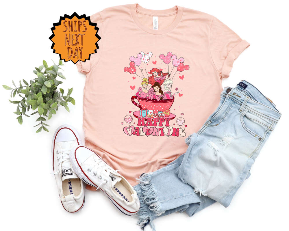 Happy Valentine Disney Princess Shirt, Happy Valentine Princess Team Shirt ,Disney Tea cup Shirt, Disney Princess Valentine's Gift Shirt 195
