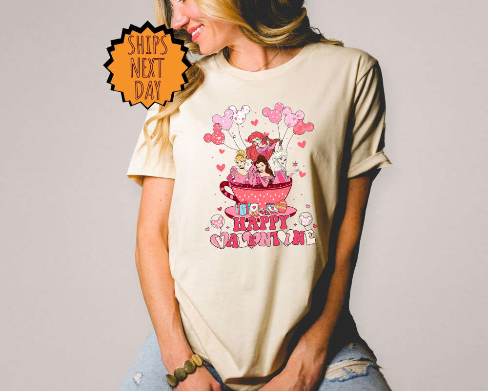 Happy Valentine Disney Princess Shirt, Happy Valentine Princess Team Shirt ,Disney Tea cup Shirt, Disney Princess Valentine's Gift Shirt 197