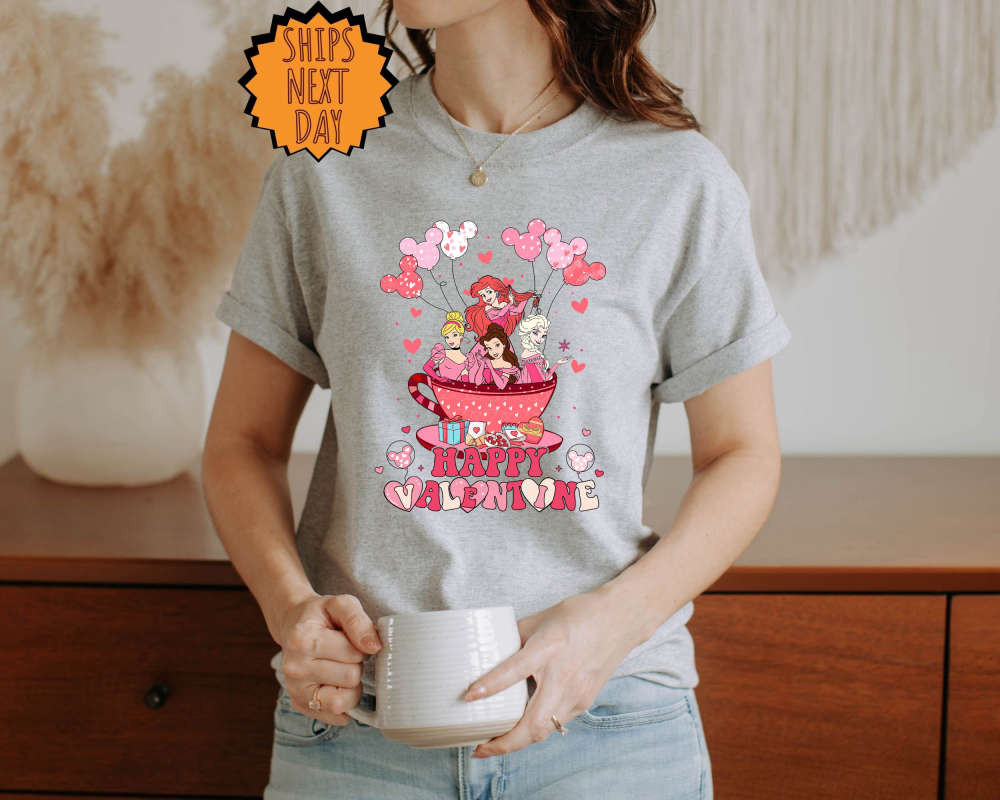 Happy Valentine Disney Princess Shirt, Happy Valentine Princess Team Shirt ,Disney Tea cup Shirt, Disney Princess Valentine's Gift Shirt 199