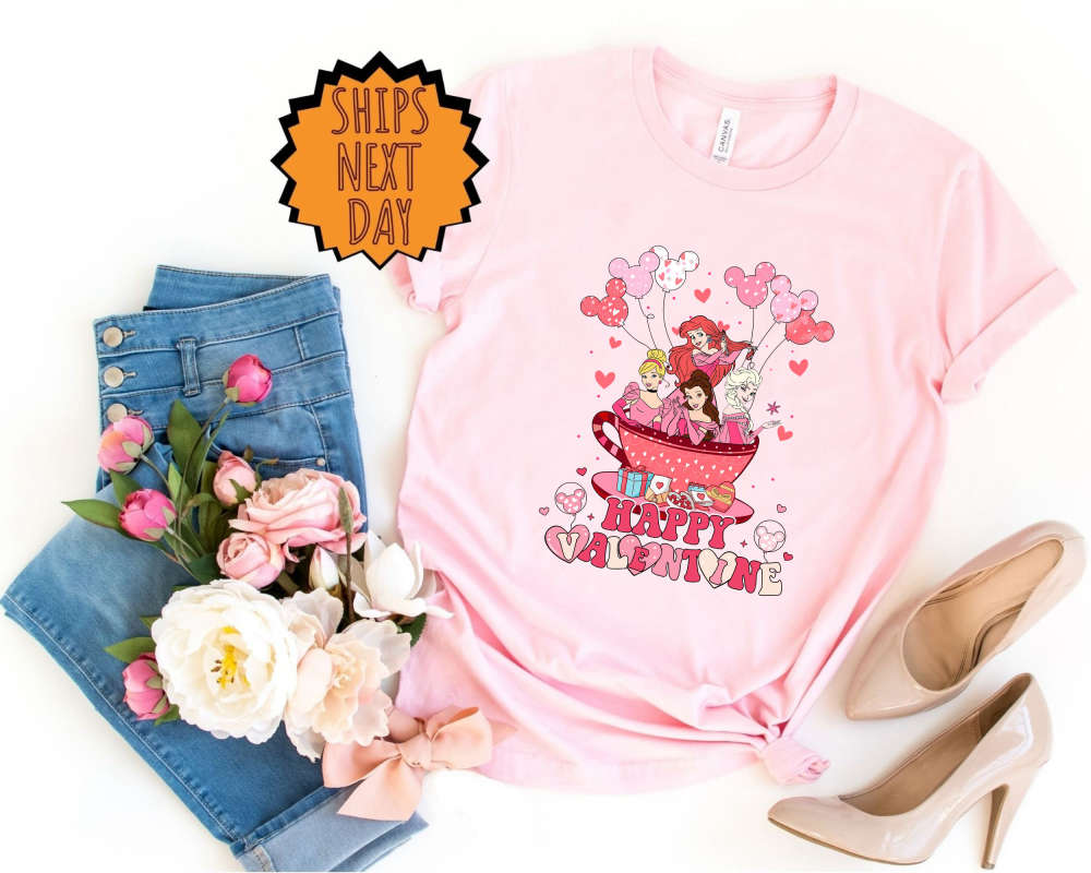 Happy Valentine Disney Princess Shirt, Happy Valentine Princess Team Shirt ,Disney Tea cup Shirt, Disney Princess Valentine's Gift Shirt 203