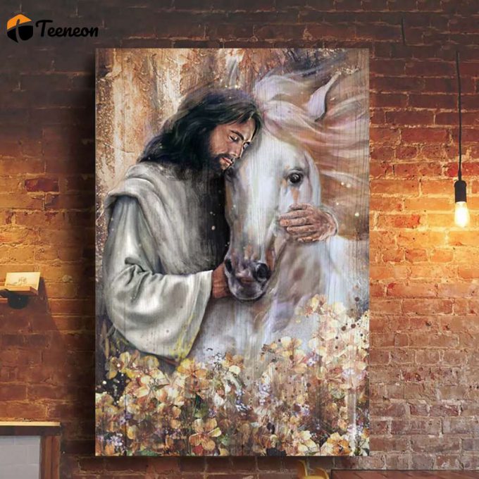 Jesus Hugging A Horse Flower Poster For Home Decor Gift For Home Decor Gift 1