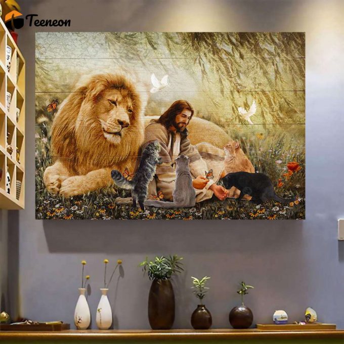 Lion Jesus Christ With Cats Poster For Home Decor Gift For Home Decor Gift 1