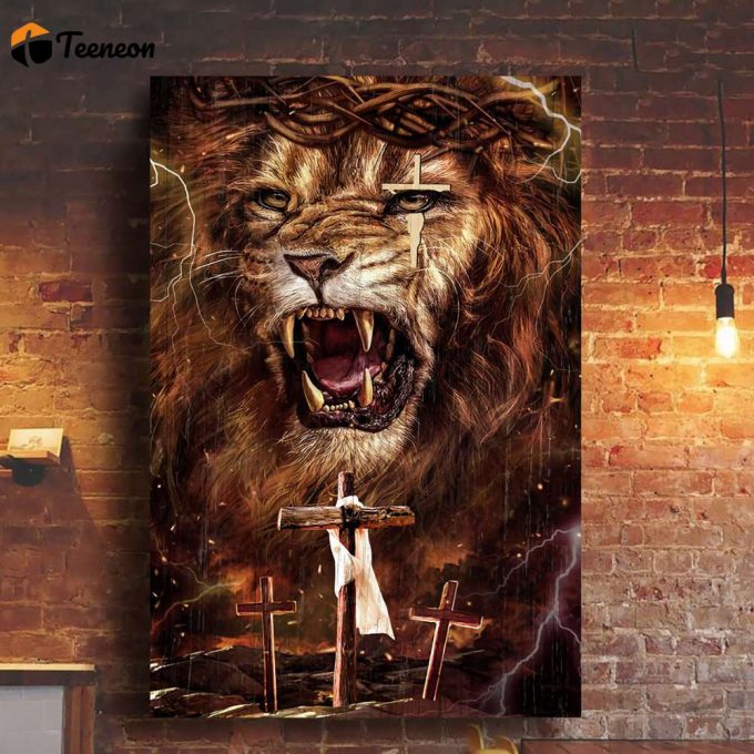 Lion Roaring Crown Of Thorns Poster For Home Decor Gift For Home Decor Gift