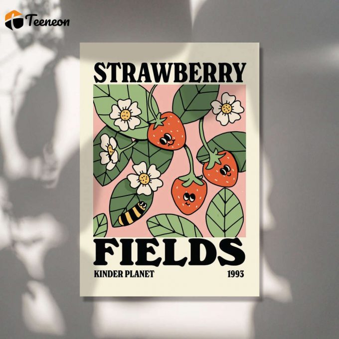 Retro Strawberry Fields Poster For Home Decor Gift For Home Decor Gift Cute Flower Market Print Trendy Office Decor 1