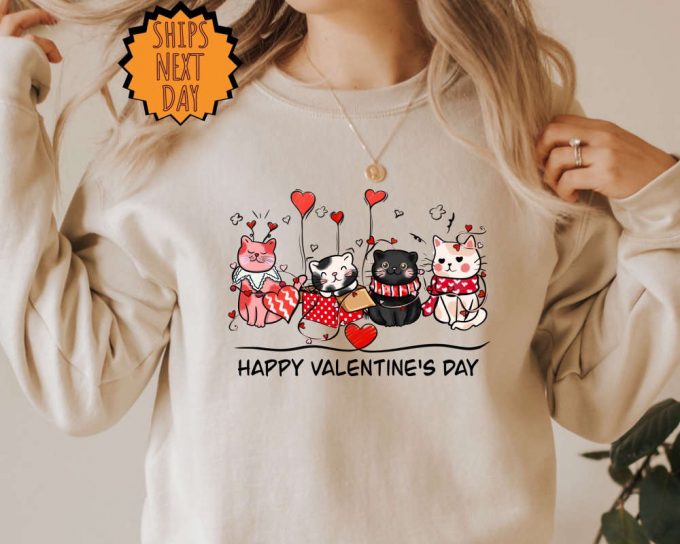 Valentine Cat Sweatshirt, Cute Cat Lover Hoodie, Valentine Gift Sweater, Valentines Day Gift For Her, Happy Valentine Day Gift, Love Gift 2