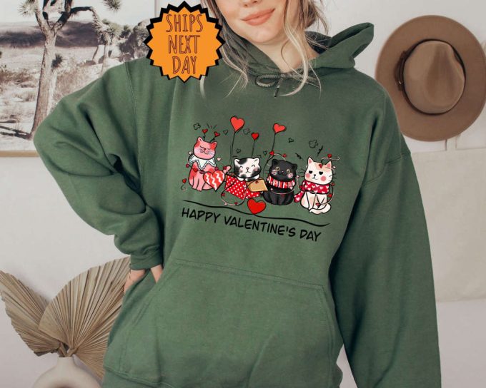 Valentine Cat Sweatshirt, Cute Cat Lover Hoodie, Valentine Gift Sweater, Valentines Day Gift For Her, Happy Valentine Day Gift, Love Gift 3