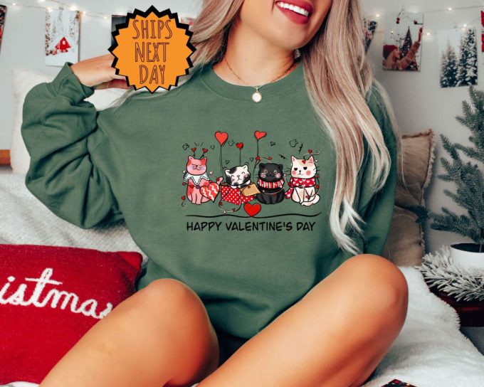 Valentine Cat Sweatshirt, Cute Cat Lover Hoodie, Valentine Gift Sweater, Valentines Day Gift For Her, Happy Valentine Day Gift, Love Gift 4