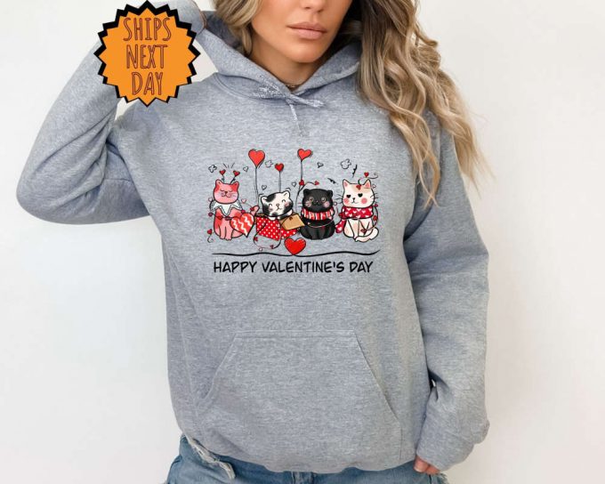 Valentine Cat Sweatshirt, Cute Cat Lover Hoodie, Valentine Gift Sweater, Valentines Day Gift For Her, Happy Valentine Day Gift, Love Gift 5