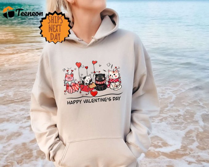 Valentine Cat Sweatshirt, Cute Cat Lover Hoodie, Valentine Gift Sweater, Valentines Day Gift For Her, Happy Valentine Day Gift, Love Gift 1