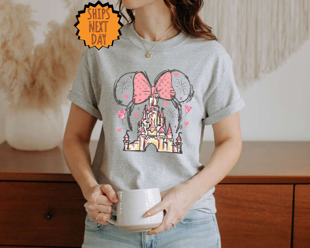Valentine Disney Minnie Castle Shirt, Magical Kingdom Shirt, Disney Watercolor Castle Shirt, Disney Vacation Shirt, Family Vacation Shirt 105