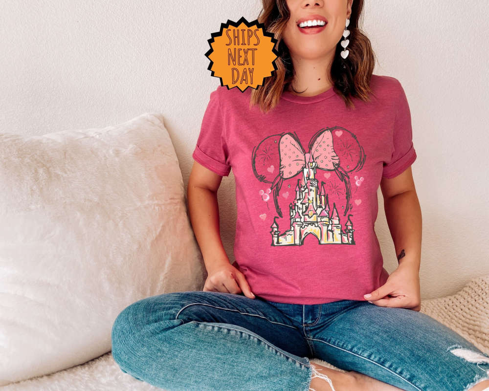 Valentine Disney Minnie Castle Shirt, Magical Kingdom Shirt, Disney Watercolor Castle Shirt, Disney Vacation Shirt, Family Vacation Shirt 107