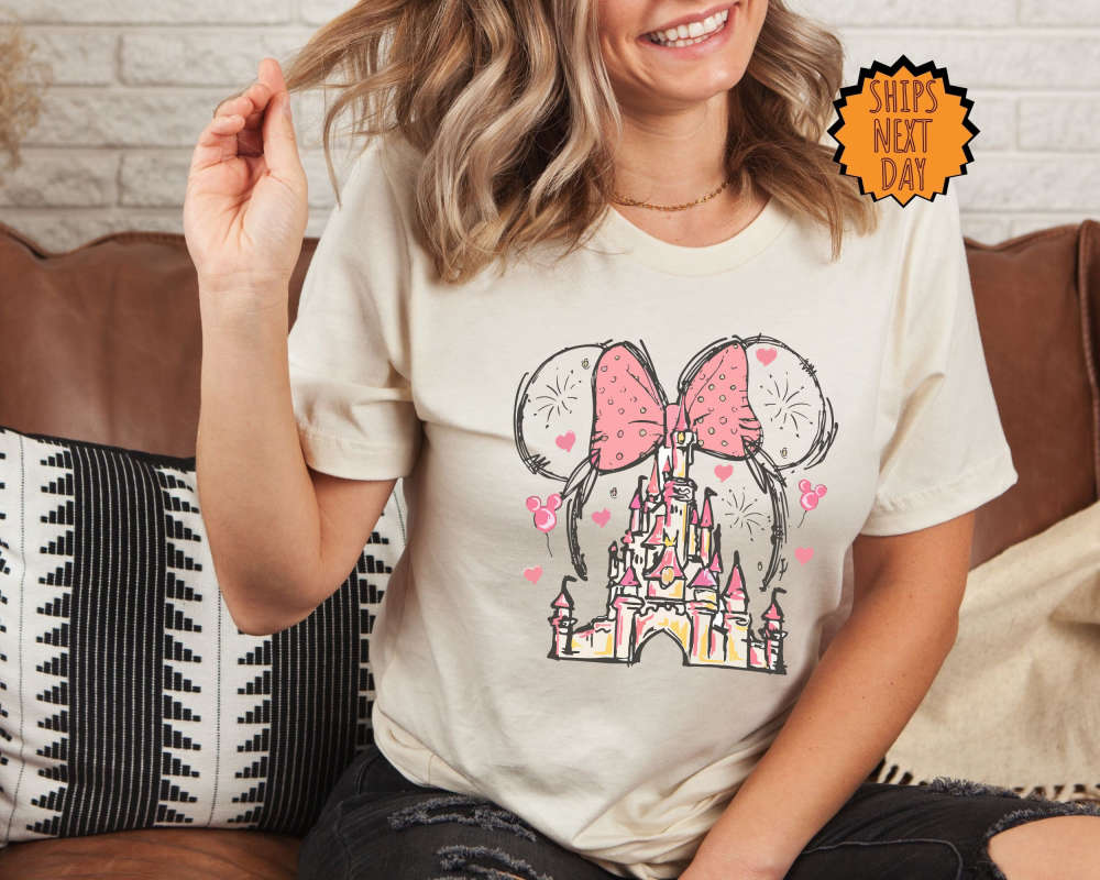Valentine Disney Minnie Castle Shirt, Magical Kingdom Shirt, Disney Watercolor Castle Shirt, Disney Vacation Shirt, Family Vacation Shirt 111