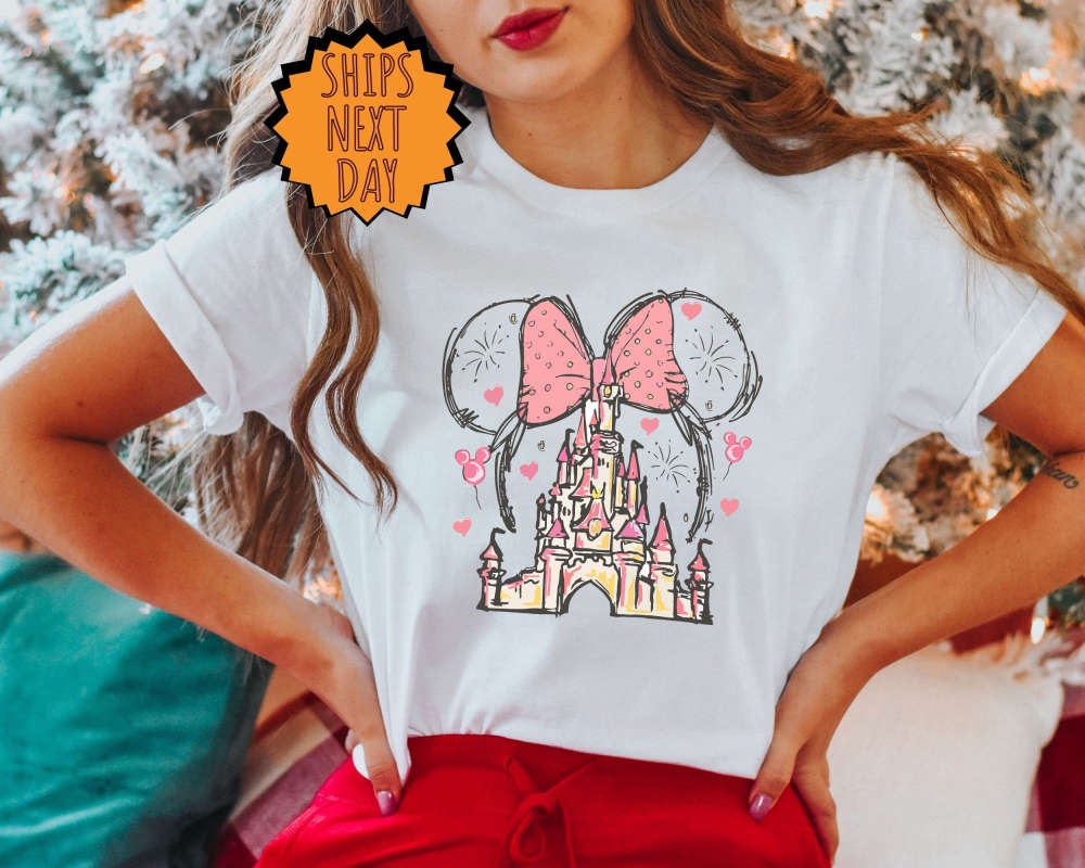 Valentine Disney Minnie Castle Shirt, Magical Kingdom Shirt, Disney Watercolor Castle Shirt, Disney Vacation Shirt, Family Vacation Shirt 113