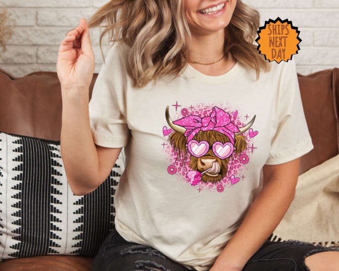 Valentine Highland Cow Shirt, Valentine'S Day Cow Shirt ,Moo Cow Shirt, Valentine Shirt, Cow Mom, Cow Lover Shirt, Cute Valentine Day Shirt 4