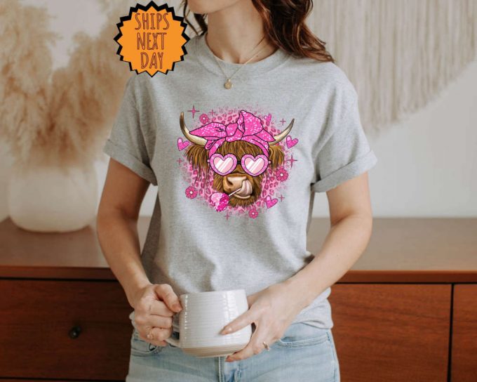 Valentine Highland Cow Shirt, Valentine'S Day Cow Shirt ,Moo Cow Shirt, Valentine Shirt, Cow Mom, Cow Lover Shirt, Cute Valentine Day Shirt 6