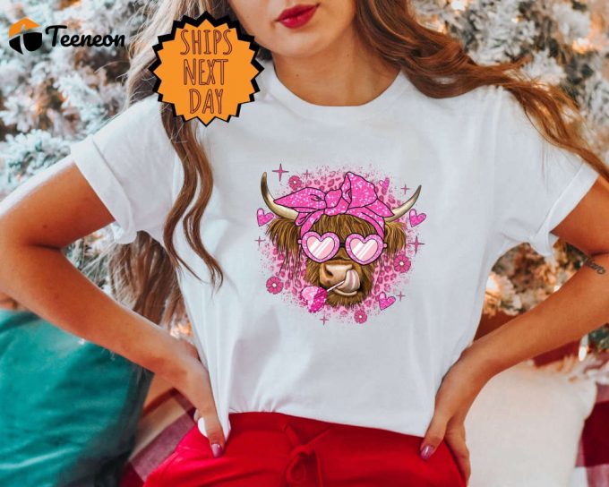 Valentine Highland Cow Shirt, Valentine'S Day Cow Shirt ,Moo Cow Shirt, Valentine Shirt, Cow Mom, Cow Lover Shirt, Cute Valentine Day Shirt 1