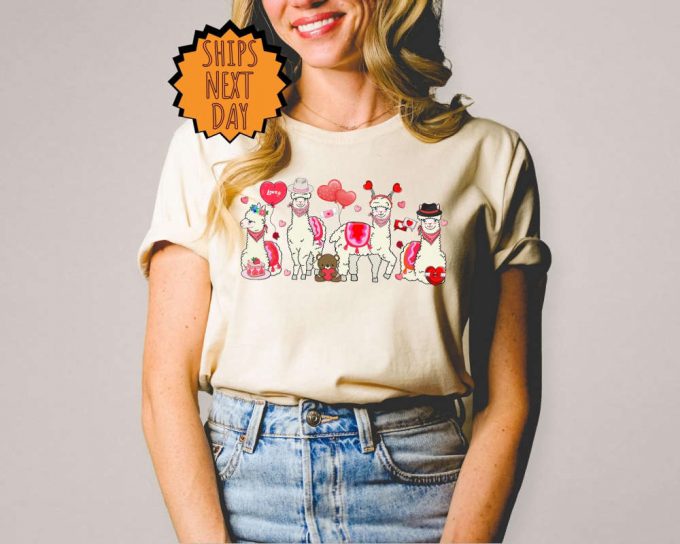 Valentine Llama Shirt, Valentine Llama Lover Shirt, Animal Valentines Shirt, Llama Heart Balloons Valentine Shirt, Valentine Days Gift Tee 2