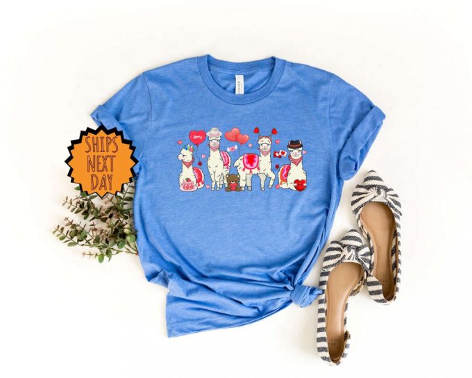 Valentine Llama Shirt, Valentine Llama Lover Shirt, Animal Valentines Shirt, Llama Heart Balloons Valentine Shirt, Valentine Days Gift Tee 5