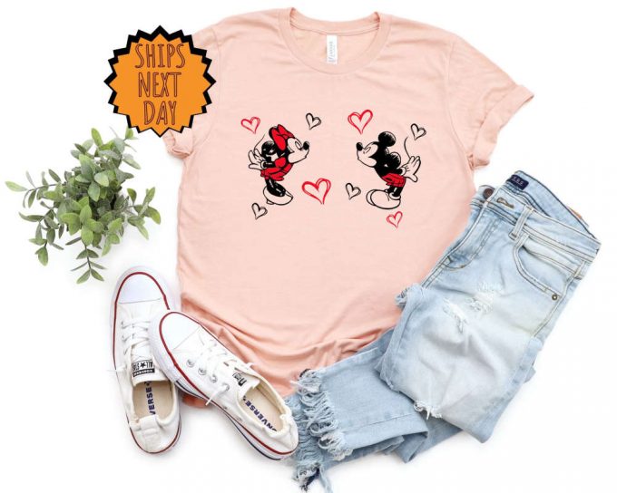 Valentine Mickey And Minnie Kiss Shirt, Disney Heart Valentines Day Shirt, Disneyworld Valentines Love Shirt, Disney Matching Gift Shirt